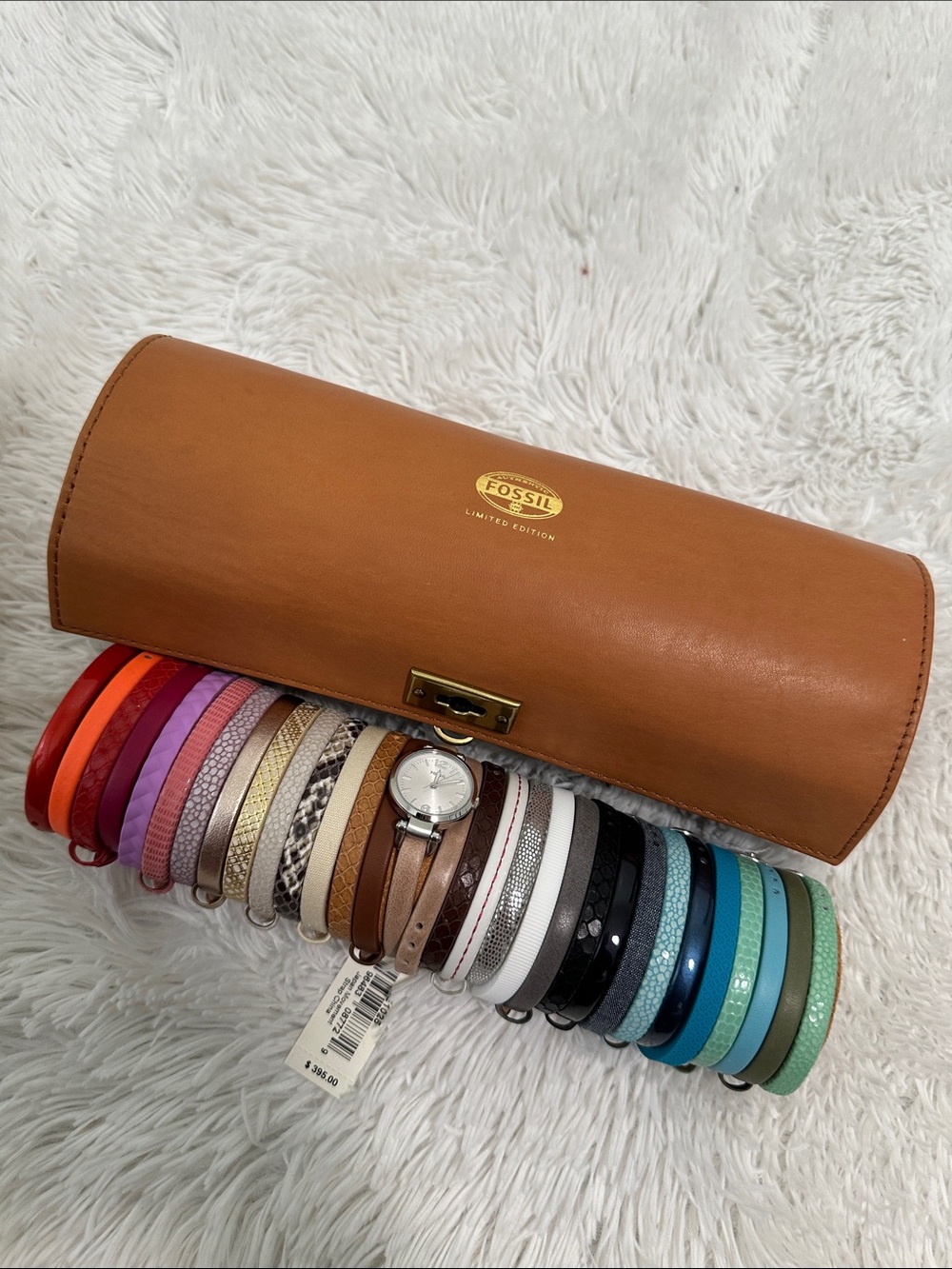🥕 NWT Fossil Georgia Collection with 30 Bands in Leather Baguette Case - Picture 3 of 5